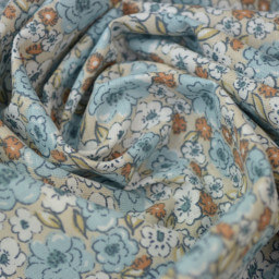 Tissu coton imprimé fleurs Kalmia Lin et Bleu Artic - Oeko tex