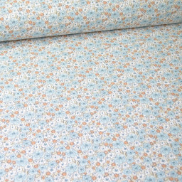 Tissu coton imprimé fleurs Kalmia Lin et Bleu Artic - Oeko tex