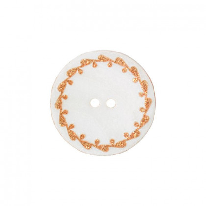 Bouton nacre River Shell 15mm orange contour fleuri