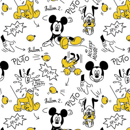 Tissu Cretonne coton motif Comic Mickey et Pluto - oeko tex
