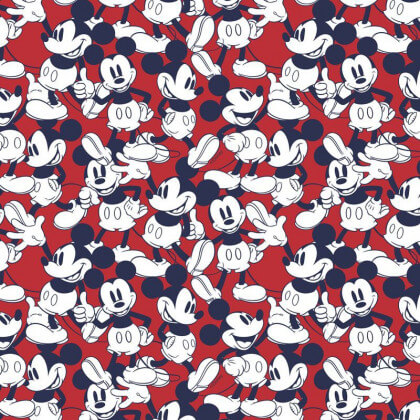 Tissu Cretonne coton motif Mickey fond Rouge - oeko tex