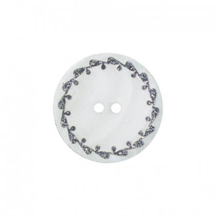 Bouton nacre River Shell 15mm bleu contour fleuri