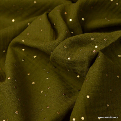 Tissu Double gaze coton Glitter à pois or coloris Bronze - oeko tex