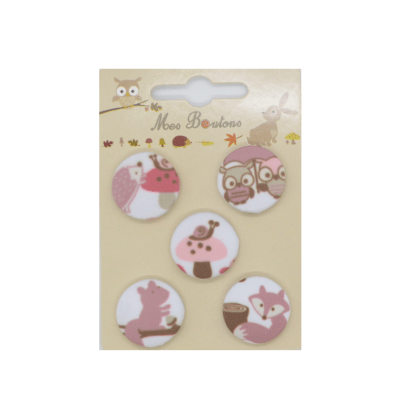 Boutons sur carte motifs animaux Vieux rose