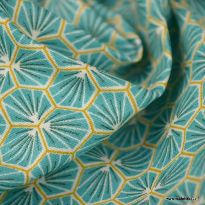 Tissu coton Riad Enduit coloris Lagon Oeko tex