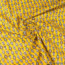 Tissu coton imprimé masques Africains fond jaune - Oeko tex