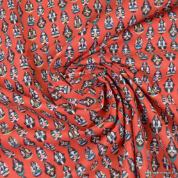 Tissu coton imprimé masques Africains fond Rouge - Oeko tex