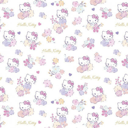 Tissu Hello Kitty et fleurs - oeko tex