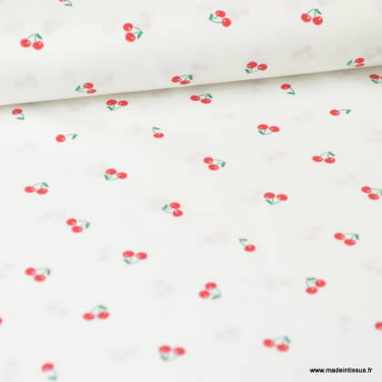 Tissu coton Enduit cerises fond blanc -  Oeko tex