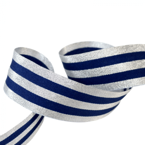 Galon Sergé 15 Mm Marine Et Argent - 5 Mètres - Fabriqué En France