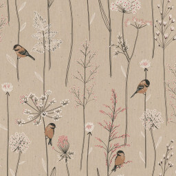 Tissu toile aspect lin motifs oiseaux sur une branche - Oeko tex