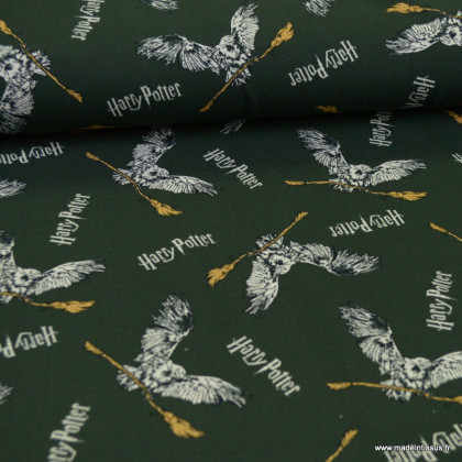 Tissu Harry Potter gris en jersey motifs Hibou Hedwige - Oeko tex