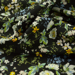 Tissu Viscose Anaïs motifs fleurs fond Noir - oeko tex