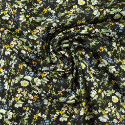 Tissu Viscose Anaïs motifs fleurs fond Noir - oeko tex