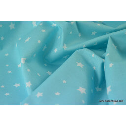 Tissu coton oeko tex imprimé dessin étoiles turquoise au mètre