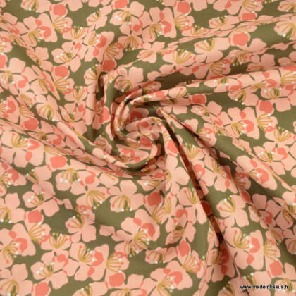 Tissu Kameko motifs fleurs skin fond bronze - oeko tex