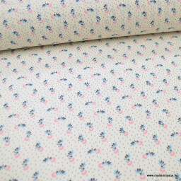Tissu coton Salomé motifs fleurs roses - oeko tex