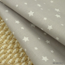 Tissu coton oeko tex imprimé étoiles grises au mètre