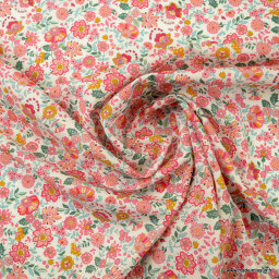 Voile de coton Bio Gots & oeko tex motifs fleurs roses et fuchsia