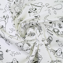 Tissu à colorier motifs map monde et animaux - Mapacolo - Oeko tex
