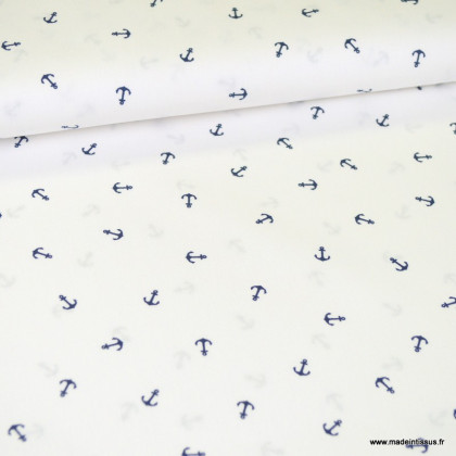 Tissu coton popeline motifs ancres fond blanc - oeko tex