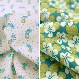Tissu coton Salomé motifs fleurs Turquoises - oeko tex