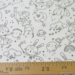 Tissu à colorier Idril motifs lapines et souris - Oeko tex