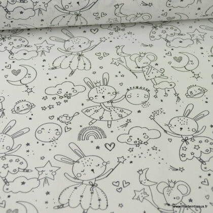 Tissu à colorier Idril motifs lapines et souris - Oeko tex