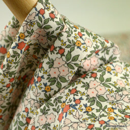 Voile de coton Bio Gots & oeko tex motifs fleurs rose, vert et brique