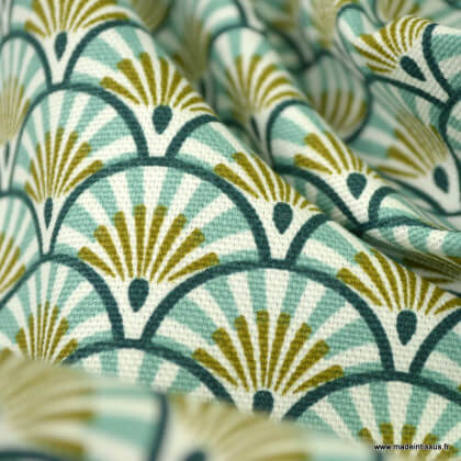 Tissu demi natté coton motifs écailles Athy coloris Nil et kaki - oeko tex