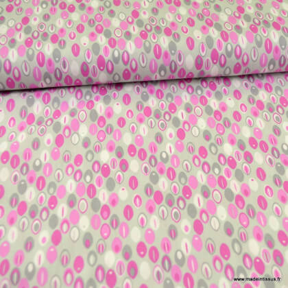 Tissu Popeline motifs grains de café gris et rose - oeko tex
