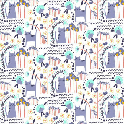 Tissu coton motifs chats et fleurs bleu - Glory - Glory - Elsies Cat - Summer Daze Fabric - Cotton and Steel