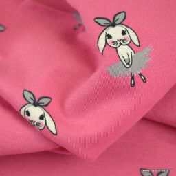Tissu jersey motifs lapins fond rose - oeko tex
