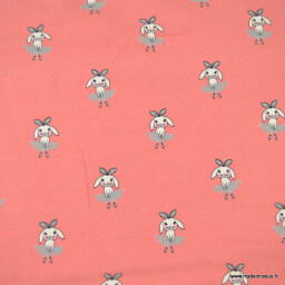 Tissu jersey motifs lapins ballerine fond grenadine - oeko tex