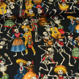 Tissu Popeline coton imprimé squelettes  "Fiesta de los muertos" par Alexander Henry