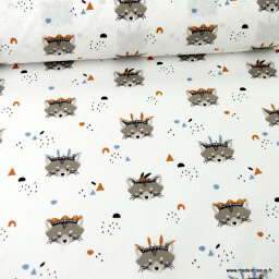 Tissu coton Rocket motifs raton laveur fond blanc - Oeko tex