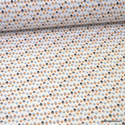 Tissu coton Arlymini motifs triangles ocre, bleu et blanc - Oeko tex