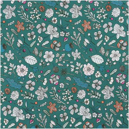 Tissu coton motifs fleurs fond vert Rico Design