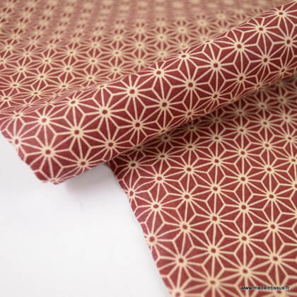 Tissu coton motif Asanoha étoile Burgendy