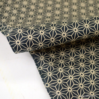 Tissu coton motif Asanoha étoile Noir