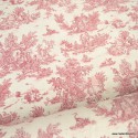 Toile De Coton Imprimée Pastorale Rouge Oiseaux Fleurs - Vente Au Demi-mètre France Oeko-Tex