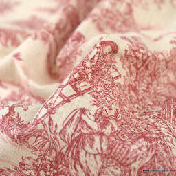 Tissu coton Mini Pastorale Toile de Jouy Lin et rouge - oeko tex
