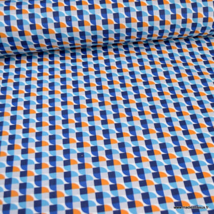 Tissu Coton Joplin motif Vintage Bleu -  Oeko tex