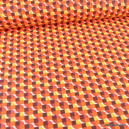 Tissu Coton Joplin motif Vintage Orange -  Oeko tex