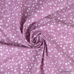 Tissu cretonne coton Gamina motifs fleurs fond bois de rose - oeko tex