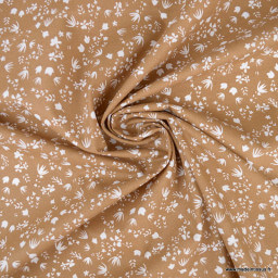 Tissu cretonne coton Gamina motifs fleurs fond cassonade - oeko tex