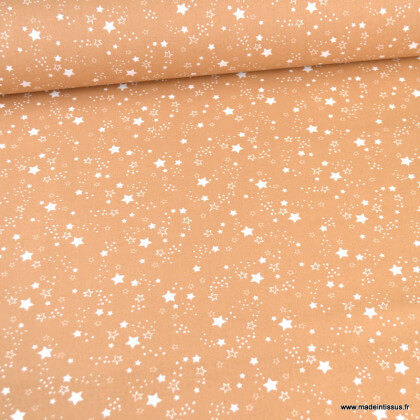 Tissu Bio cretonne coton Caelum motifs étoiles fond Camel - Gots & oeko tex