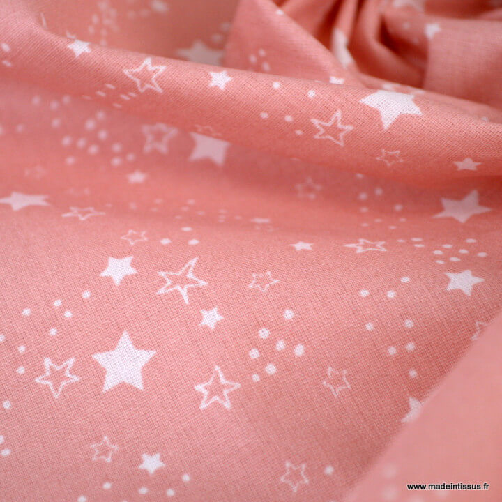 Tissu Bio cretonne coton Caelum motifs étoiles fond Marsala - Gots & oeko tex
