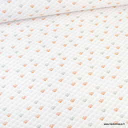 Tissu coton Bio Evundi motifs éventails ficelle fond blanc - Gots & oeko tex