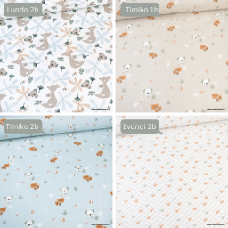 Tissu coton Bio Evundi motifs éventails ficelle fond blanc - Gots & oeko tex